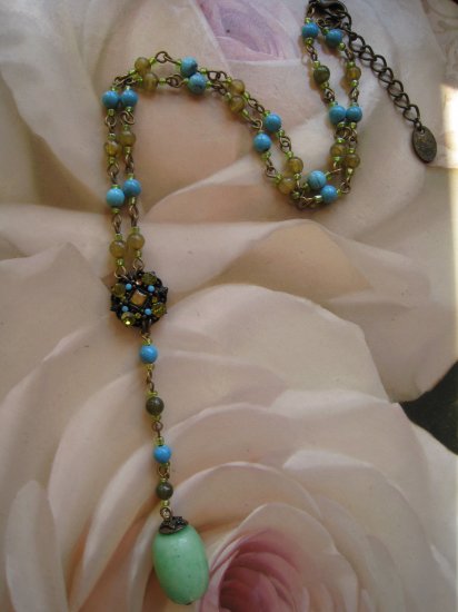 Fashion necklace with pendant - blue and green - FREE sh/h