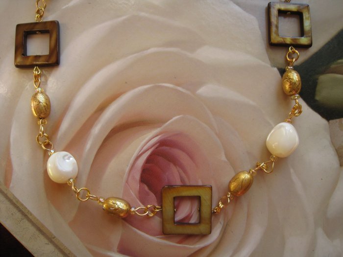 Mother of Pearl designer jewelry: brown and tan - adjustable - FREE sh/h