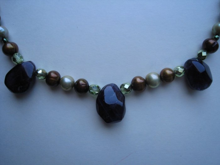 inv - Amethyst and pearls unique necklace