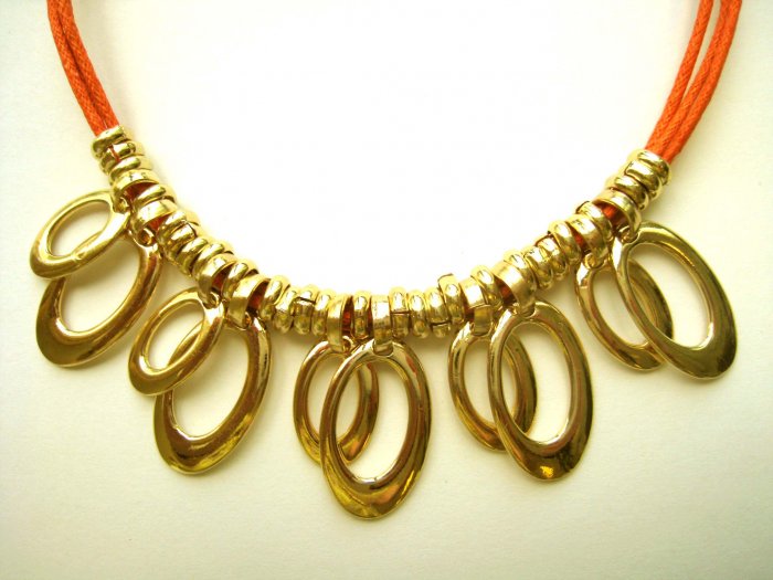 Oh la la necklace - brand new orange cord with oval loops - wholesale - FREE sh/h