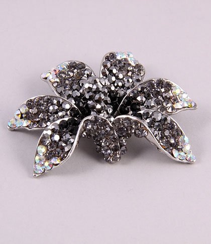 Hematite colour orchid with crystals fashion pin