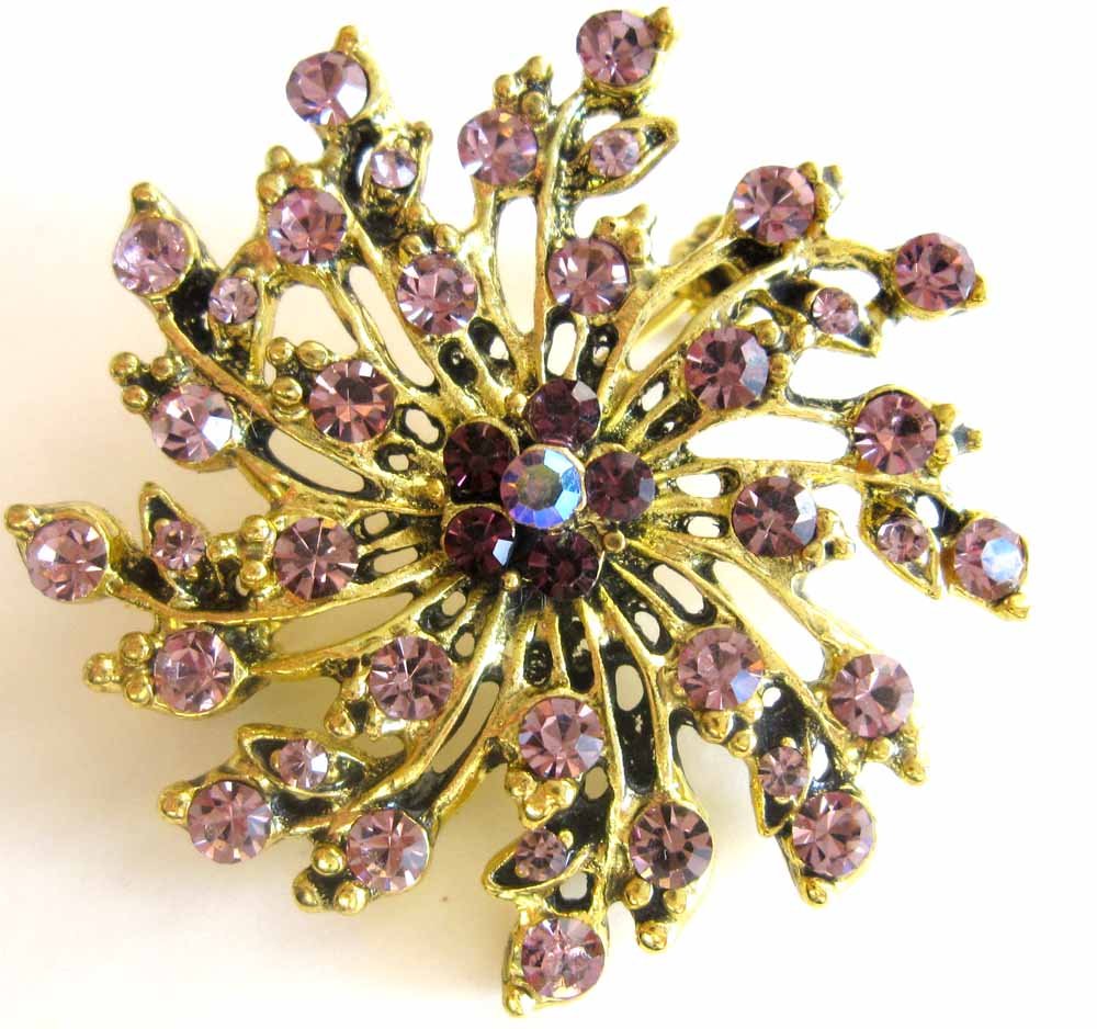 Lavendar and purple crystals starburst fashion pin