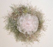 Fluffy OOAK crocheted pin embellishment with organza white flower