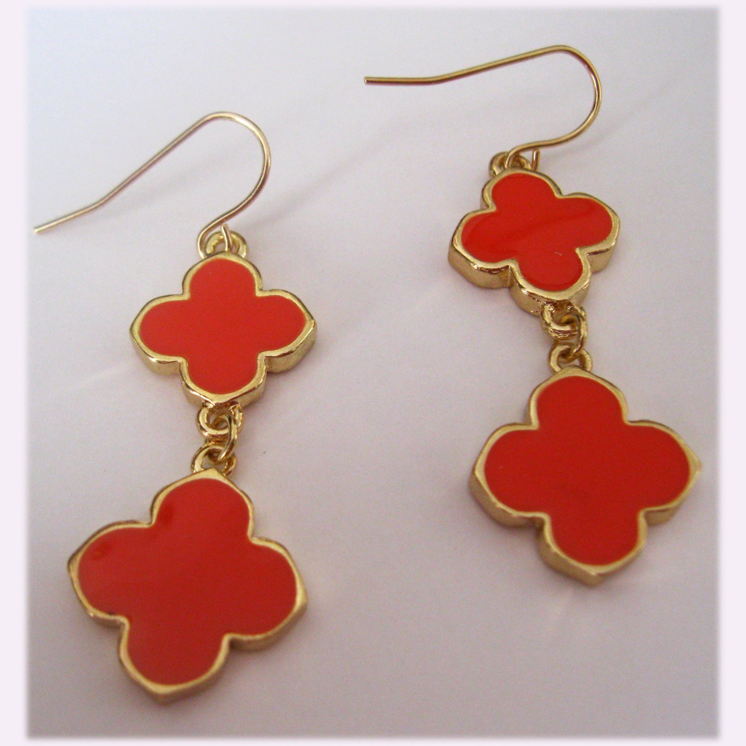 Orange fashion double clover drop earrings