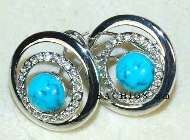 Turquoise sterling silver earrings with white topaz
