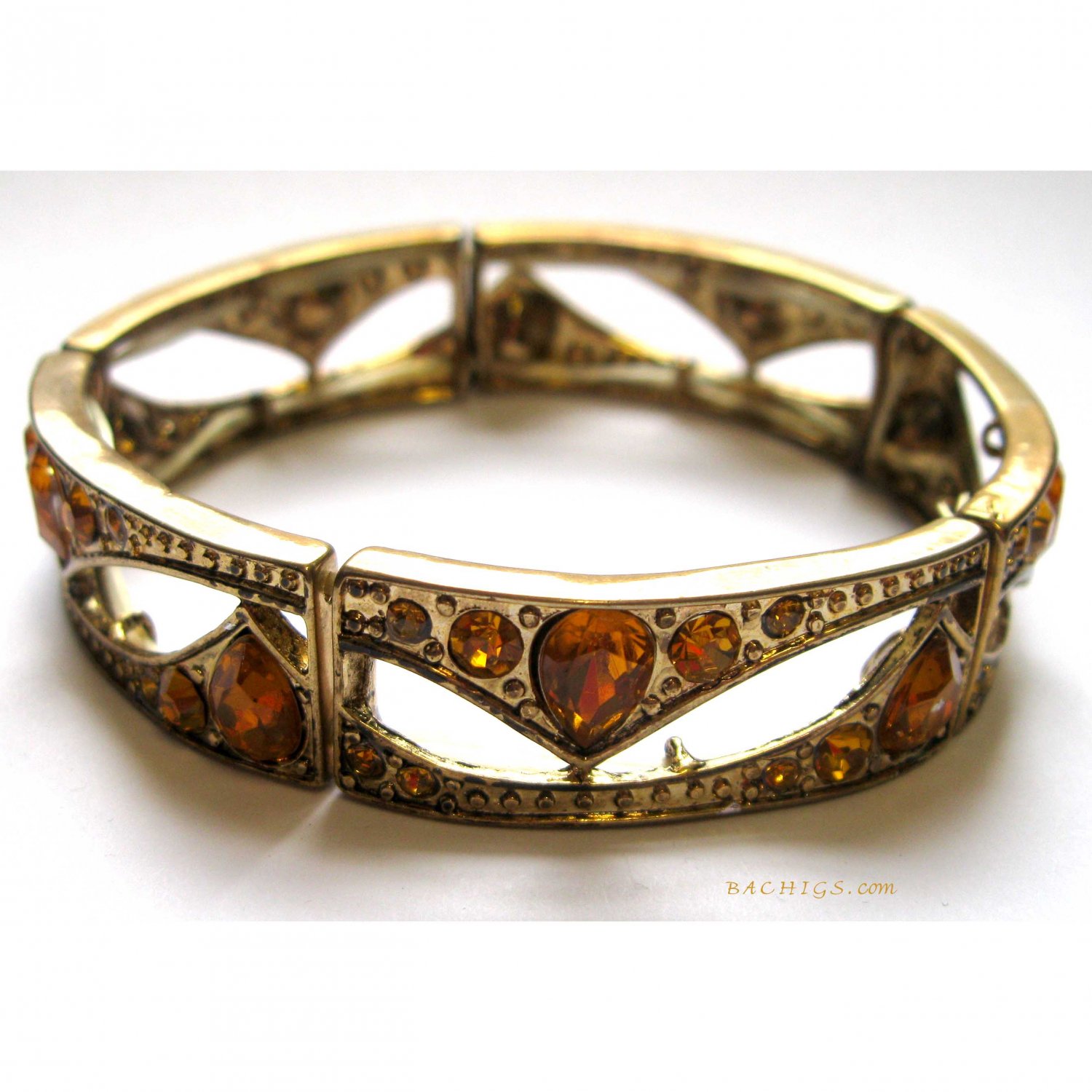 Slip on fashion gold bracelet with crystals