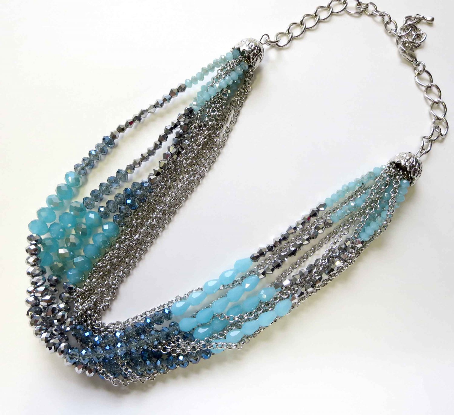 Ombre trendy blue and silver necklace with chains fashion necklace