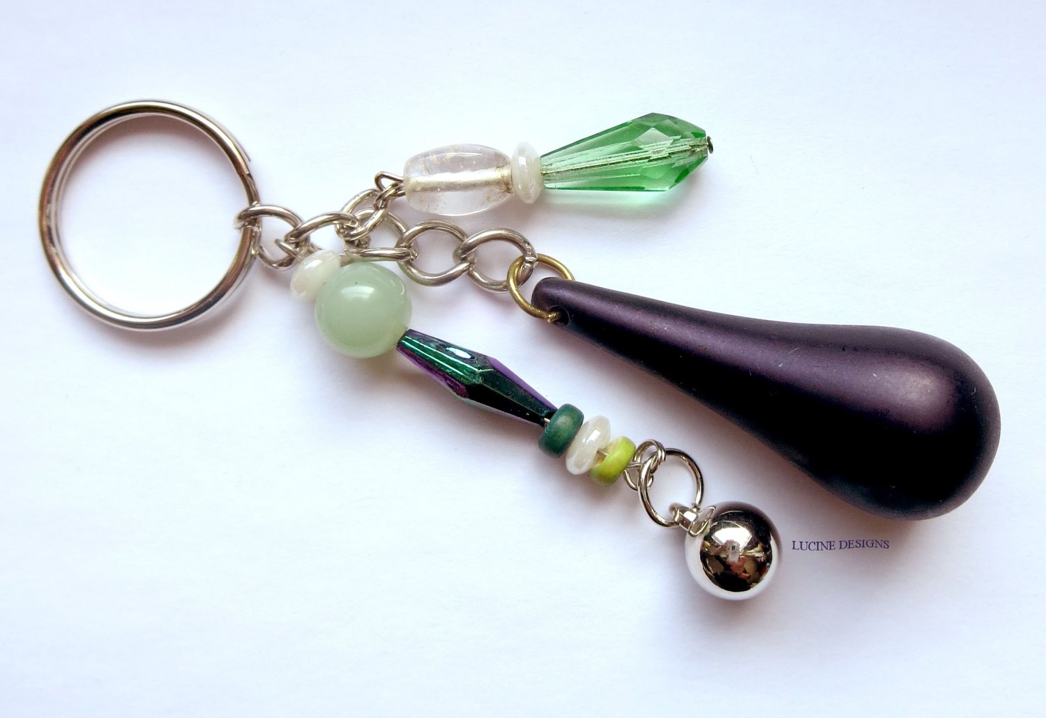 OOAK fashion keychain accessory purple green jade by Lucine Designs