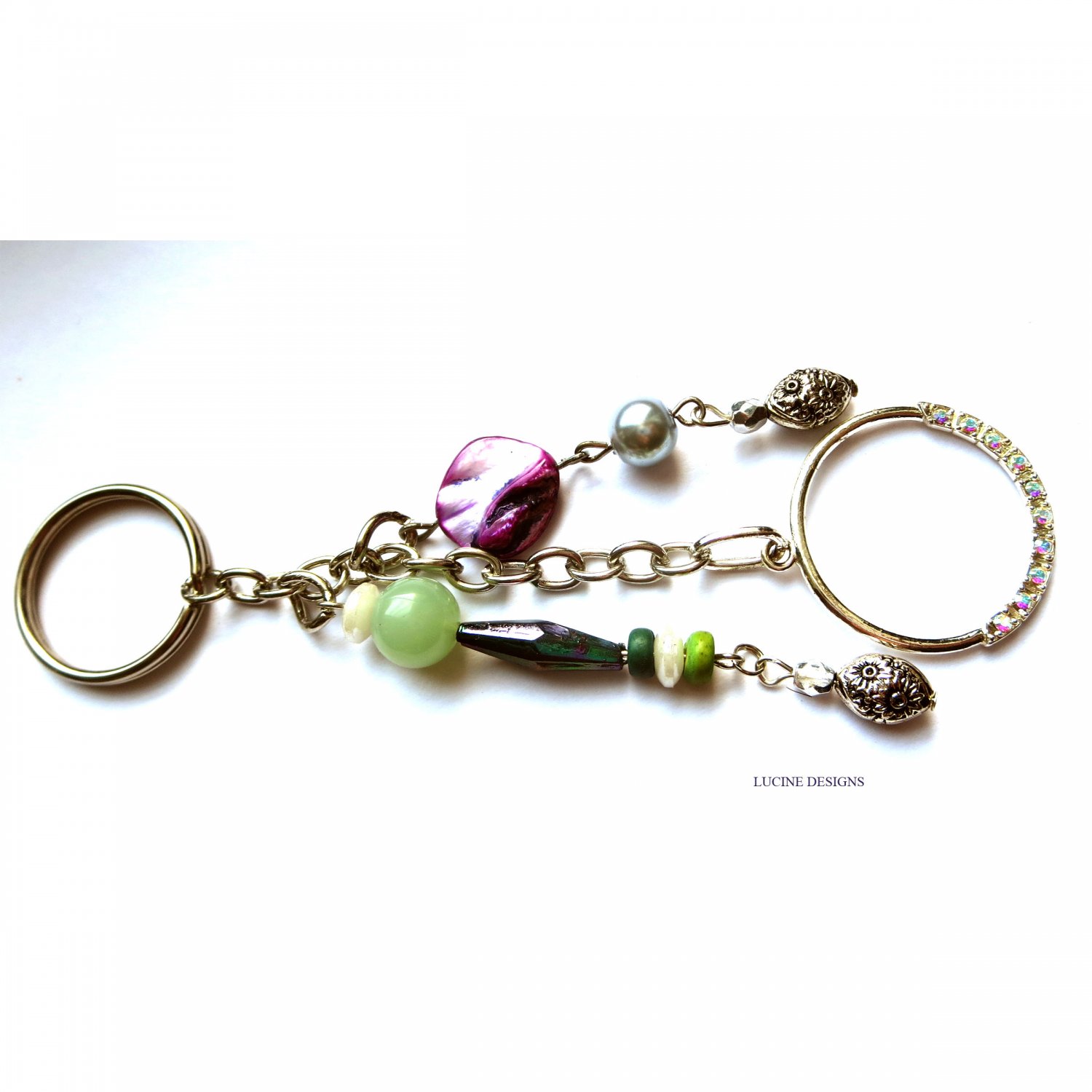 OOAK fashion keychain accessory purple green mop and jade