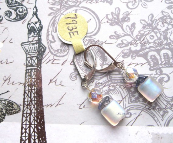 Iolite earrings with frosted glass and AB faceted beads drop fashion jewelry