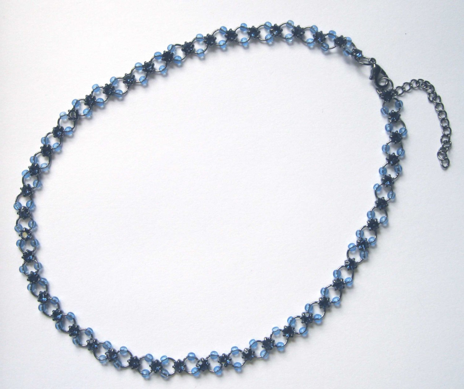 Blue crystals gunmetal necklace fashion jewelry