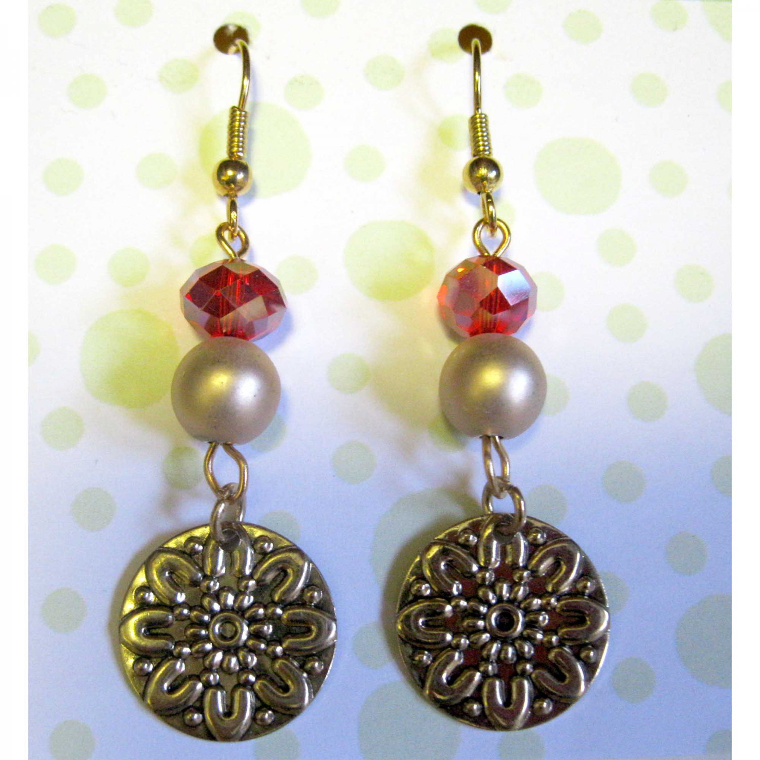 Gold and red earrings fashion drop jewelry