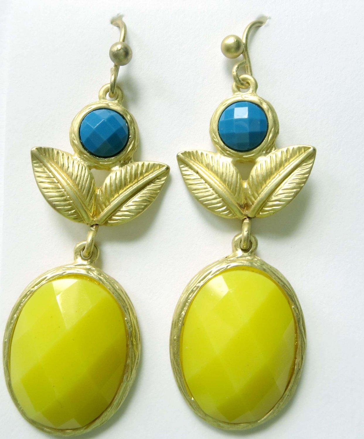 Gold earrings with blue and yellow accents fashion jewelry (2678EG2)