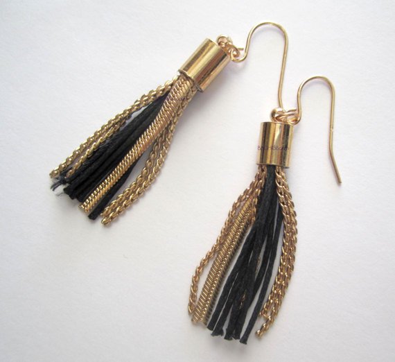 Black and gold tassel earrings {2871E}