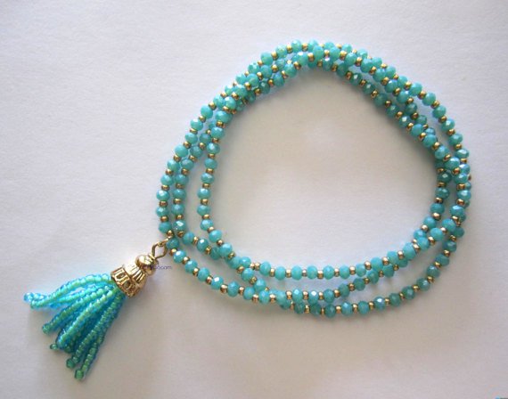 Blue tassel slip on bracelet fashion jewelry {2868B}