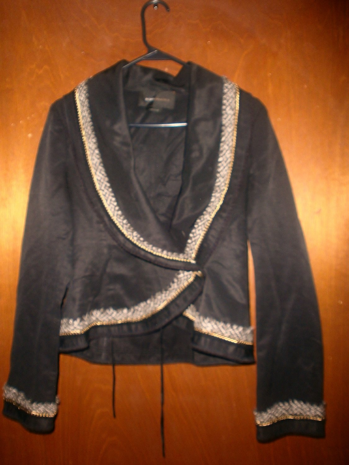 BCBGMAXAZRIA Black Gold Chain Tweed Blazer