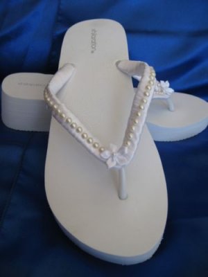 ... Bridal Flip Flops Beach Wedding Flip Flops Sandal Pearls White Wedge