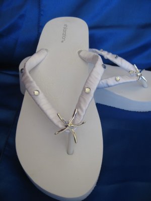 Bridal Flip Flops White Wedge Beach Wedding Flip Flops Sandals Starfish Flip Flops