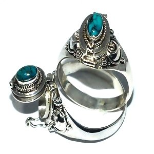 925 Sterling Silver Bali Thin Oval Turquoise Poison Ring