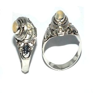 925 Sterling Silver thin Poison Ring with Genuine MoonStone