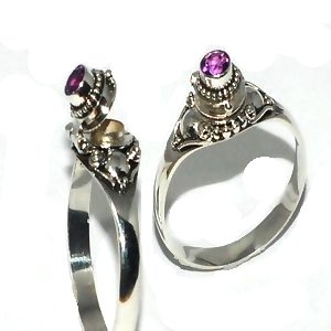 925 Sterling Silver thin Poison Ring with Genuine Amethyst Gemstone