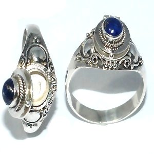 925 Sterling Silver Thin Poison Ring with Genuine Lapis Stone