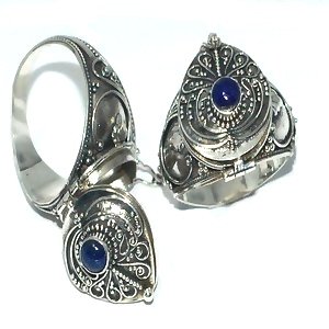 925 Sterling Silver Bali Hand-Made Poison Ring with Genuine Lapis