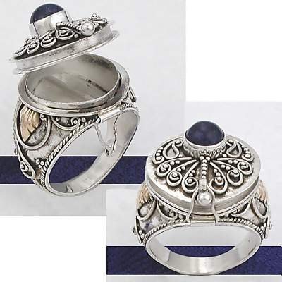 925 Sterling Silver Blue Lapis Poison Ring with Gold Plated Accents