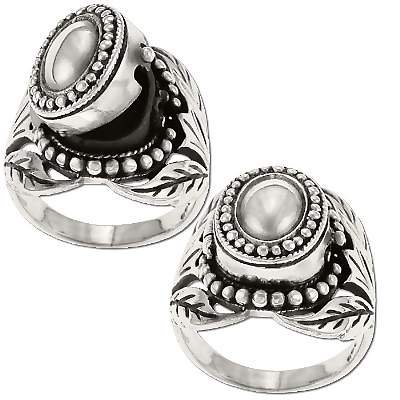 925 Sterling Silver Bali Leaf Design Poison Ring with Marcasite Stone