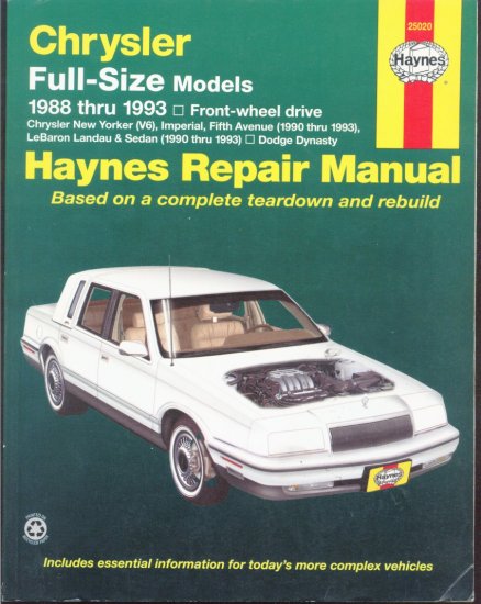 Chrysler Full Size Models 1988 thru 1993 Front Wheel Drive Haynes Repair Manual