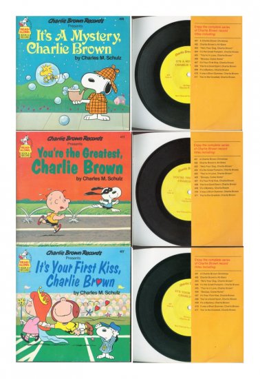 Lot of 3 Charlie Brown Read Along Books and Records