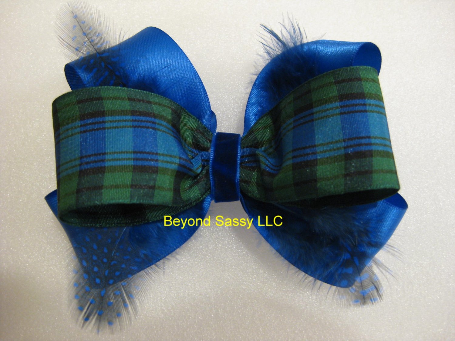 Girls Ladies Christmas ROYAL BLUE Satin Tartan Hair Bow Clip