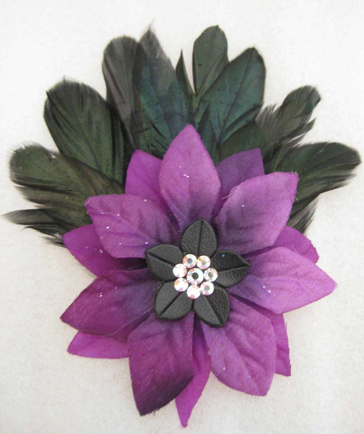 PURPLE Christmas Crystal Feather Poinsettia Flower Fascinator Hair Clip