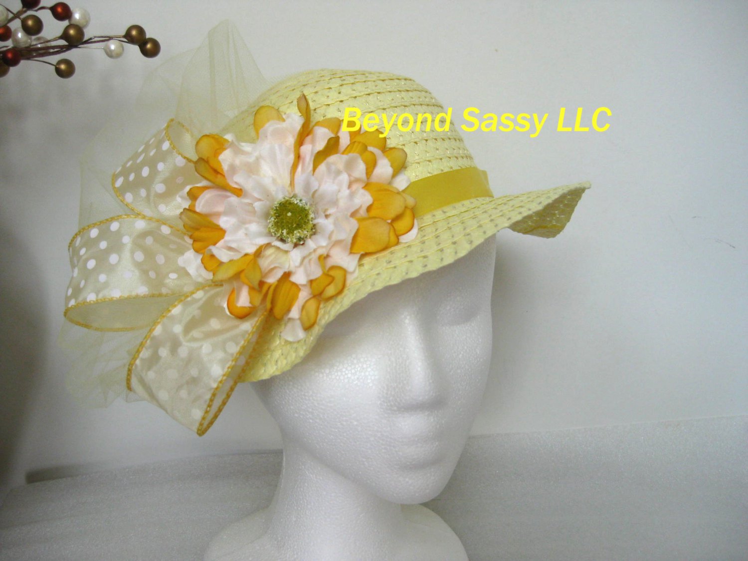 Toddler Girls Spring Easter Derby Style Yellow Polka Dot Flower