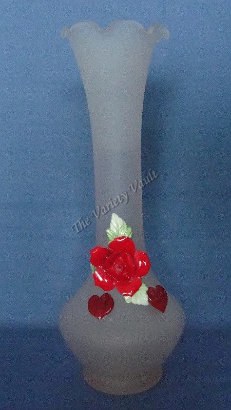 Pink Frosted Glass Vase Valentines Rose 3D