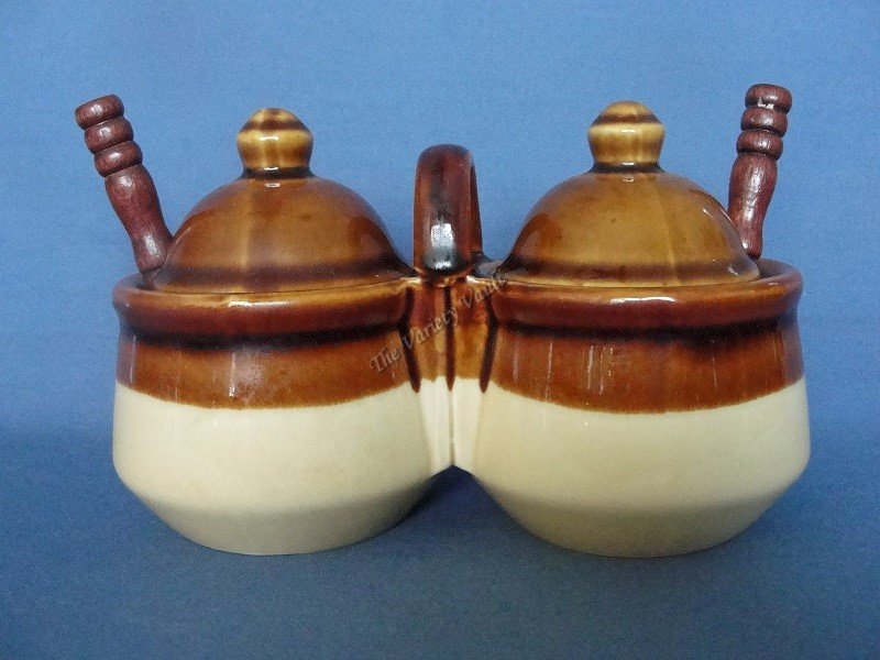Stoneware Sugar Condiment Double Bowl
