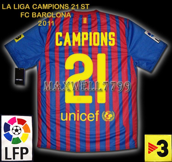 NEW 11-12 BARCELONA HOME CAMPIONS 21 LFP+TV3+DATE PATCH SOCCER SHIRT JERSEY