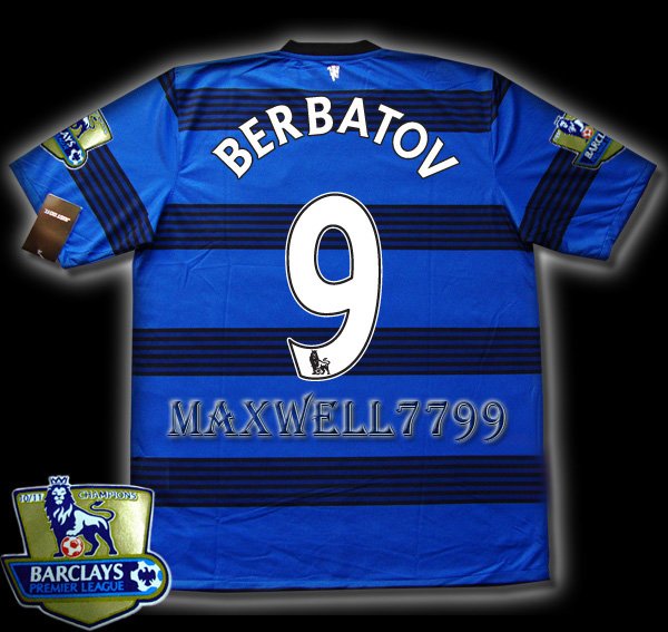 NEW 11-12 MANCHESTER UNITED AWAY BERBATOV 9 CHAMP PREMIER PATCH SOCCER SHIRT JERSEY