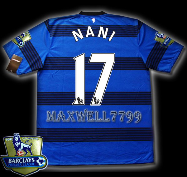 NEW 11-12 MANCHESTER UNITED AWAY NANI 17 CHAMP PREMIER PATCH SOCCER SHIRT JERSEY