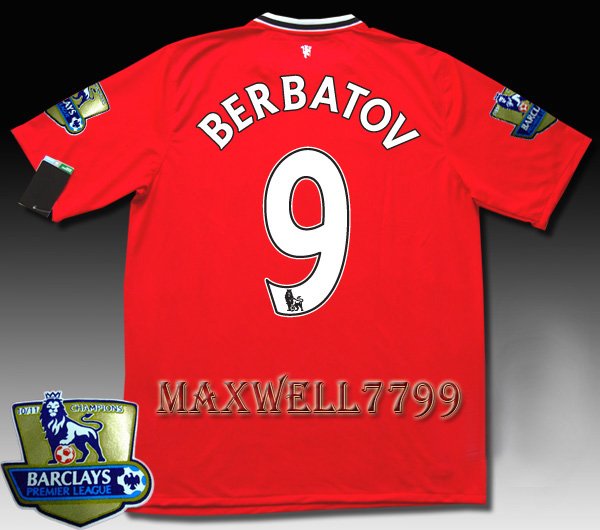 NEW 11-12 MANCHESTER UNITED HOME BERBATOV 9 CHAMP PREMIER PATCH SOCCER SHIRT JERSEY