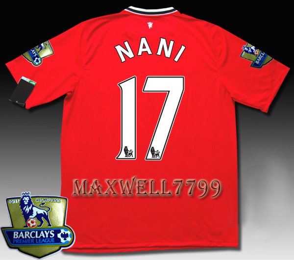 NEW 11-12 MANCHESTER UNITED HOME NANI 17 CHAMP PREMIER PATCH SOCCER SHIRT JERSEY
