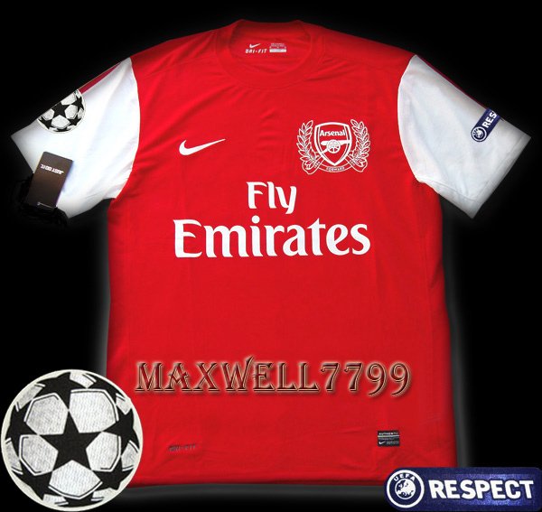 NEW 11-12 ARSENAL HOME BLANK UEFA+RESPECT PATCH SOCCER SHIRT JERSEY