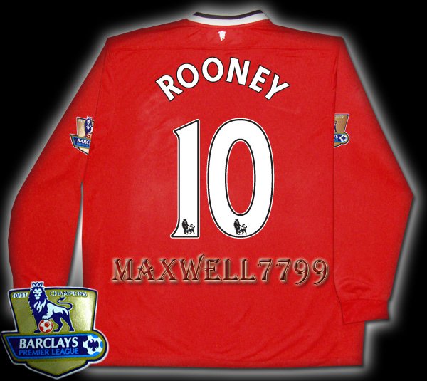 NEW 11-12 MANCHESTER UNITED HOME ROONEY 10 CHAMP PREMIER PATCH LS SOCCER SHIRT JERSEY