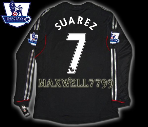 NEW 11-12 LIVERPOOL AWAY SUAREZ 7 PREMIER PATCH LS SOCCER SHIRT JERSEY