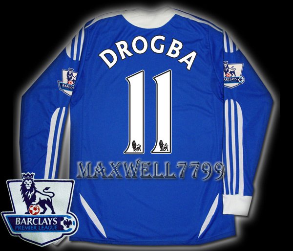 NEW 11-12 CHELSEA HOME DROGBA 11 PREMIER PATCH SOCCER SHIRT LS JERSEY