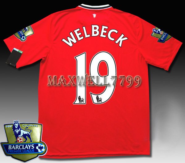 NEW 11-12 MANCHESTER UNITED HOME WELBECK 19 CHAMP PREMIER PATCH SOCCER SHIRT JERSEY