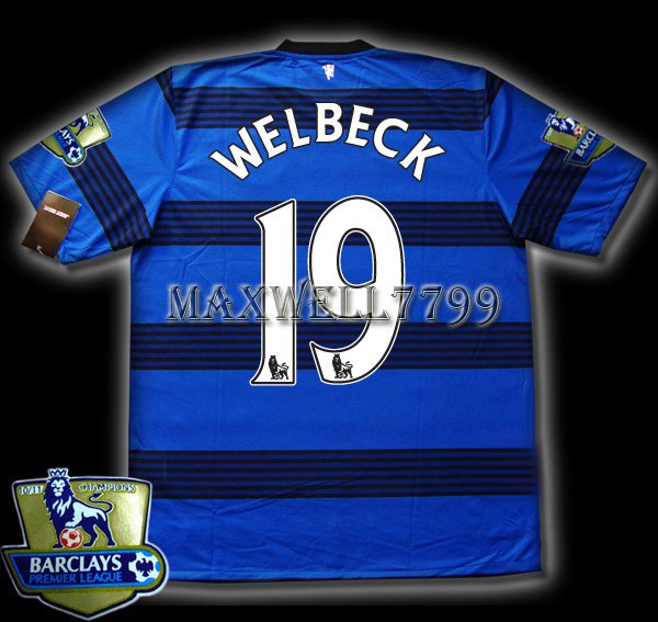 NEW 11-12 MANCHESTER UNITED AWAY WELBECK 19 CHAMP PREMIER PATCH SOCCER SHIRT JERSEY