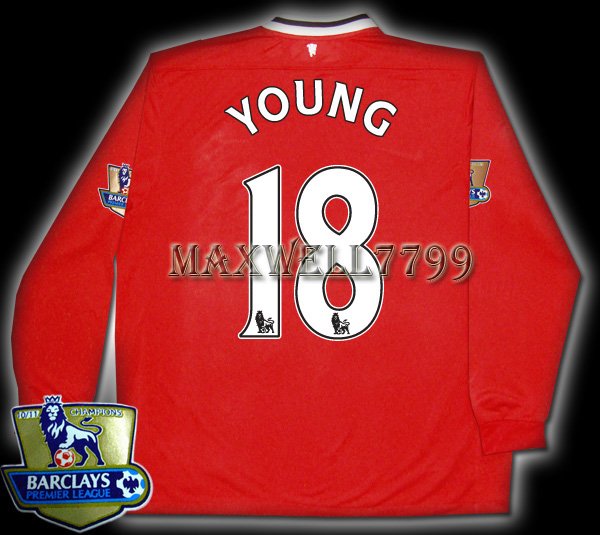 NEW 11-12 MANCHESTER UNITED HOME YOUNG 18 CHAMP PREMIER PATCH LS SOCCER SHIRT JERSEY