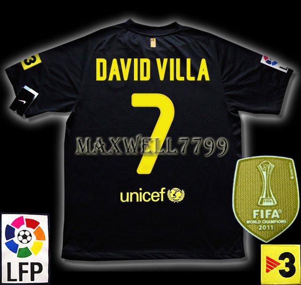 NEW 11-12 BARCELONA AWAY DAVID VILLA 7 LFP+TV3 PATCH SOCCER SHIRT JERSEY