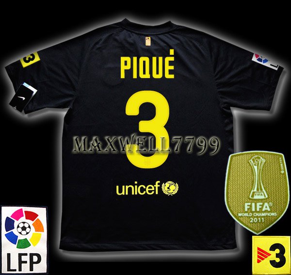 NEW 11-12 BARCELONA AWAY PIQUE 3 LFP+TV3 PATCH SOCCER SHIRT JERSEY